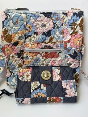 Vera Bradley Matching Set: Triple Zip Hipster Crossbody And Turnlock Wallet